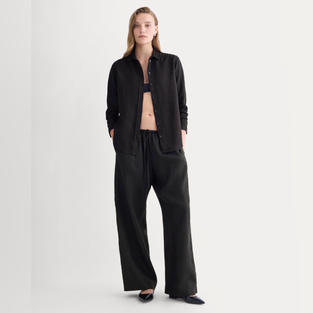 Everlane The Drawstring Black Linen Pant Size XXL